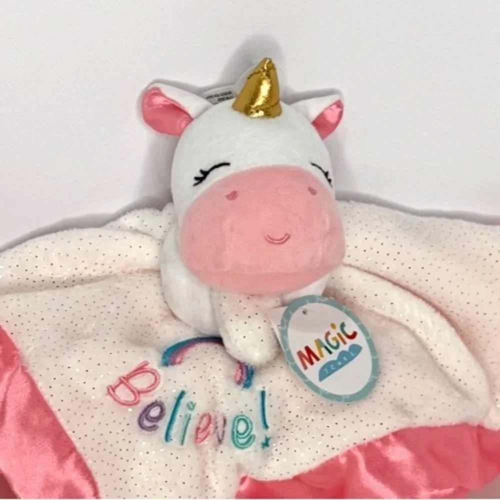 NEW Magic Years MAGIC Believe Rainbow Unicorn Pink Satin Lovey